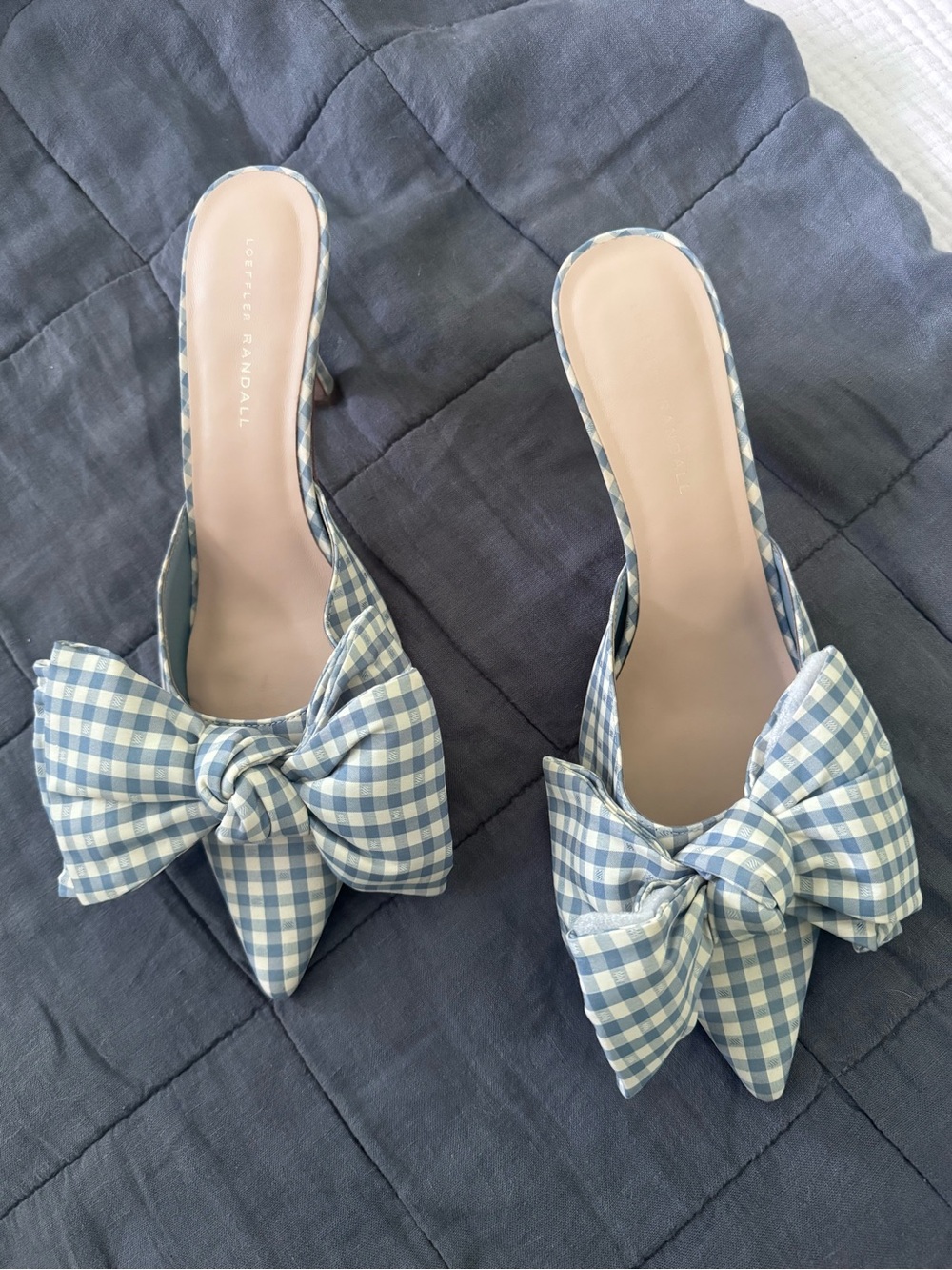 Loeffler Randall Margot Bow Mule Blue Gingham 11.5 - Picture 2 of 4